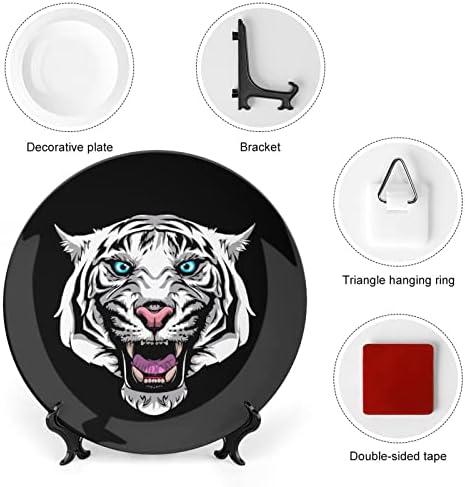 Wildcat Бела тигар декоративна чинија тркалезни керамички плочи со приказ за свадбени украси за домашни канцеларии