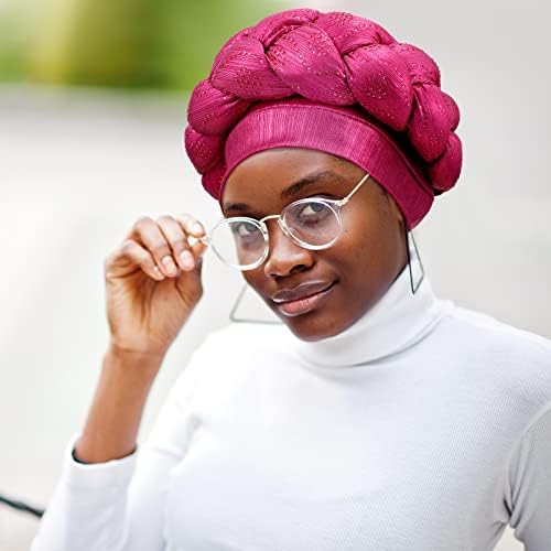 6 парчиња африкански турбан глава за обвивка за црни жени плетенка со гравчиња, истегнат африкански обвивка за коса, изопачен турбан