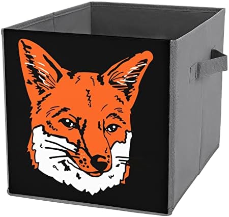 Илустрација На Главата на лисицата Склопувачки Коцки За Складирање Ткаенина Кутија 11 Инчни Преклопливи Канти за Складирање Со Рачки