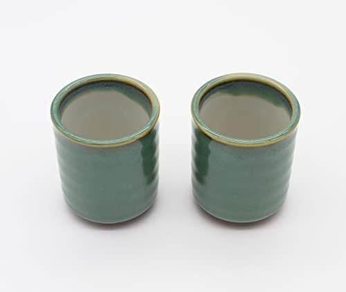 Зен Ум Јапонски Керамички Чај &засилувач; Кафе Чаша Пар-Аои Зелена Глазура