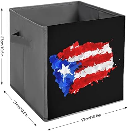 Знаме На Порторико Преклопни Канти За Складирање Печатење Корпи За Коцки Од Ткаенина Кутии Со Рачки За Играчки За Облека, 11х11х11