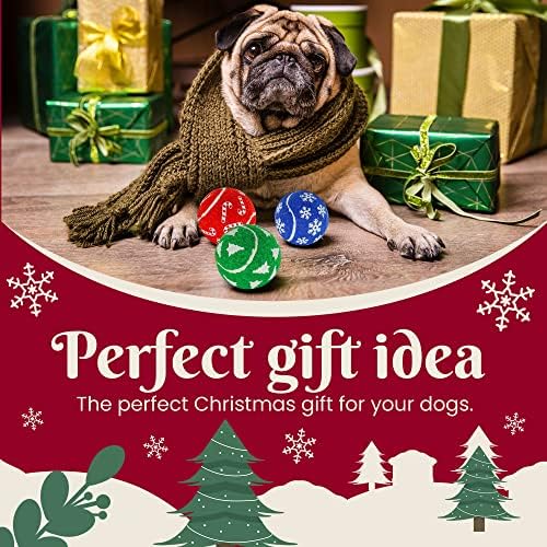 Инсум Божиќни топки за кучиња, тениска топка од 2,5 '' за кучиња, миленичиња залепуваат играчка