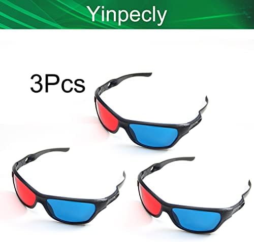 Yinpecly 3 Пакет Црвено-Сини 3d Очила Пластична Рамка Црна Смола Објектив 3D Филм Игра-Дополнителна Надградба Едноставен Стил