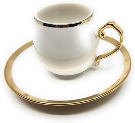 Престиж Кујна Порцеланска Коска Кина еспресо Турско Кафе Демитас Сет од 6 Чаши Со Златни Рамки + Чинии