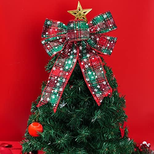 6 парчиња Бафало карирани Божиќни лакови Голем венец лак за снегулки од снегулки, празник украсни лакови украси за новогодишни елка за Божиќна