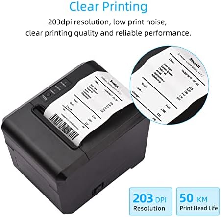 Мобилен печатач Huiop, 80мм USB термички прием за печатач Директен термички со автоматски секач за печатење на сметка за билети