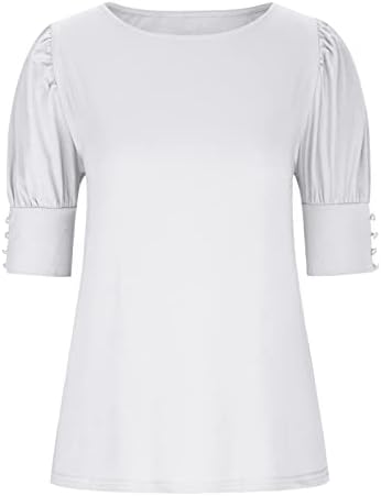 LCEPCY ги надуе врвовите на ракавите за жени обична цврста боја летна маица лабава вклопена туника блузи за носење со хеланки