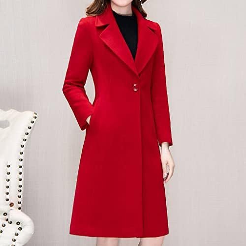 Prdecexlu зимски долги ракави модни палта женски долги работни копче палто твид опуштено вклопување кул цврста боја vneck палто