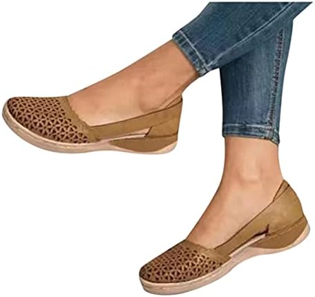 Gufesf женски рамни сандали, жени обични сандали затворени пети музли шупливи се лизгаат на чевли ортотични винтиџ клинови сандали