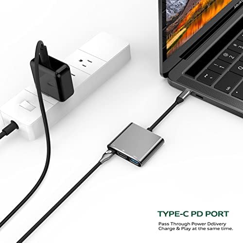 USB C До Hdmi Multiport Адаптер, Thunderbolt До HDMI Конвертор СО 4K HDMI, 60w ТИП C Pd Полнење И USB 3.0 Порта, USB C Центар