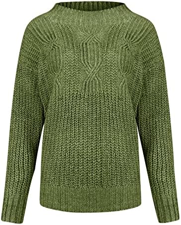 Женски џемпери за пулвер со висока врата цврста боја тесто плетење со долг ракав џемпер за џемпери слатки џемпери