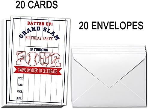 Покани за 4-та роденденска забава на Укебобо со коверти-покани за бејзбол забава, украси за бејзбол забави-20 карти со пликови （BQ-04）
