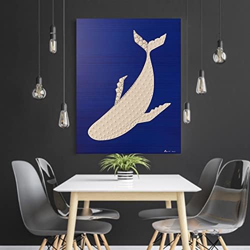 Сликарство на масло - wallидна уметност рачно насликана на платно прекрасни бели китови слики модерни крајбрежни слики во сина и бела