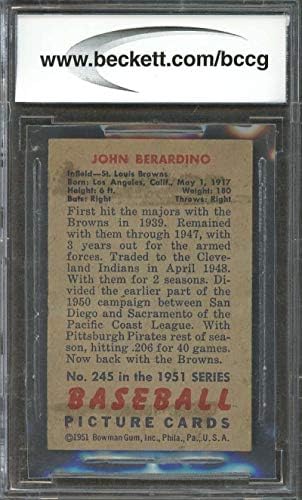 Дебитантска картичка Johnон Берардино 1951 Bowman 245 Cardinals BGS BCCG 7 оценета картичка