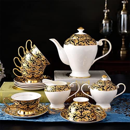 FSYSM 15 парчиња класичен стил Керамички чај сет златен порцелан пијалок поставен за попладневен чај 6 лице