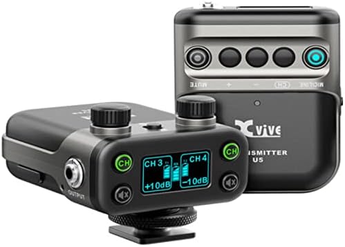 XVIVE U5 безжичен лавалиер микрофон систем 2.4GHz двоен канал со LV1 Lavalier MIC за DSLR камера, дигитална камера, рекордер, паметни телефони,