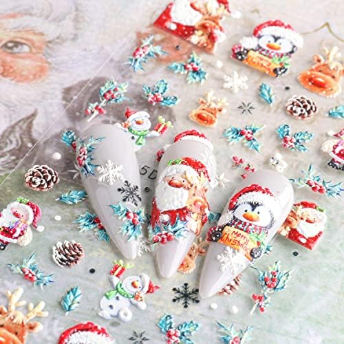 Божиќни врежани налепници за уметност за нокти, бело снегулка Божиќно дрво пингвин Дедо Мраз налепница за лепило за нокти, холографска