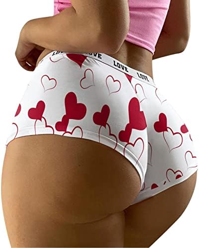 Долна облека за в Valentубените за жени секси срце црвени усни печати долна облека кратки долна облека за жени без гаќички на средно-половината
