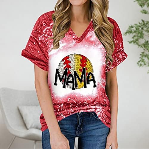 Бејзбол маица кошула за жени, жени врвови бејзбол леопард мама буква печати маици со кратки ракави мекобол geaphic tee врвови