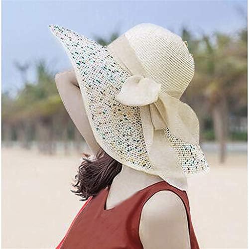 Womenените разнобојни капачиња големи плажа, флопи капа, лак слама широко сонце, бејзбол грандер планинска облека беж