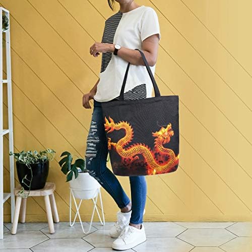 Алаза Кинески змеј платно торба торба со врвни рачки чанти големи количини за еднократно торбички памучни торби за рамо за жени за жени