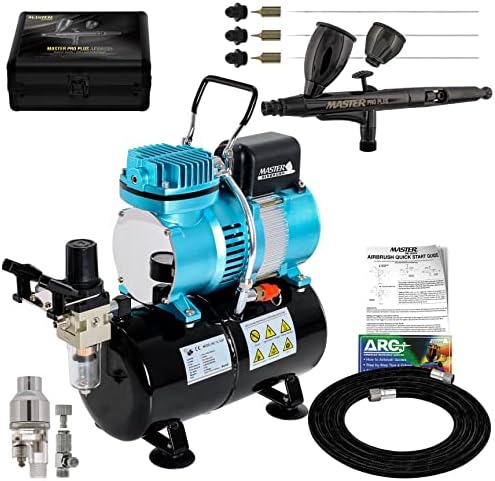 Master Airbrush Cool Runner II Dual Fan Compress Compress System Комплет со Master Pro Plus Ultimate Airbrush Set со 3 совети