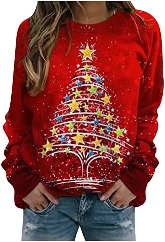 Brkewi ги осветлува божиќните џемпери за жени неонски предводени елки со долги ракави кошули искријќи ги обичните џемпери на екипажот