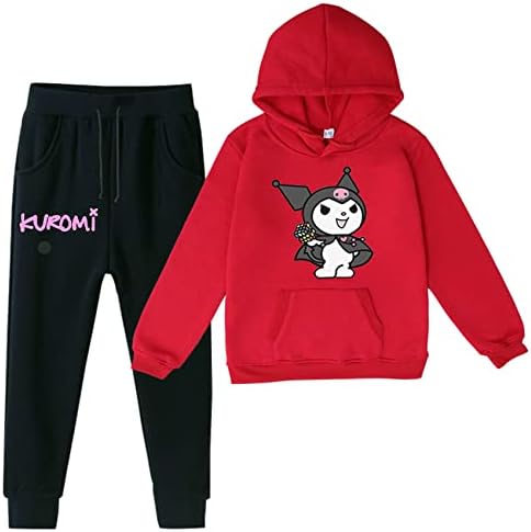 Graphic Tracksuit hids Graphic Tracksuit Kuromi Anime Sweatsuit Long Sneove Pullover Sweatshirt and Sweatpants Поставени за деца