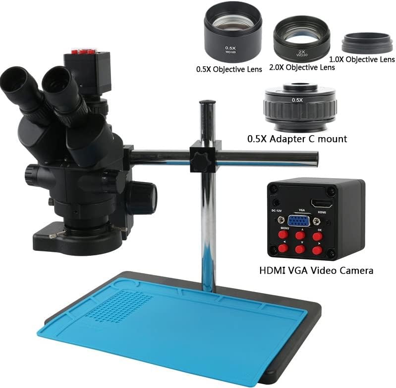 Комплет за додатоци за микроскоп Juiyu, Индустриски 7x 45x Симул-фокален тринокуларен стерео микроскоп 1080p VGA HDMI камера микроскоп