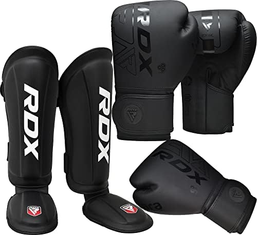 RDX Боксерски Ракавици 12Oz со Штитници За Потколеници Кик Бокс Премиум Маја Кријат Кожни Ракавици За Тешки Удирања За Возрасни