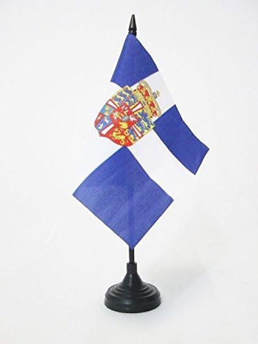 Знаме На АЗ Кралски Стандард На Грција 1936-1967 Знаме на Маса 5 х 5 - Знаме на Бирото на грчкото Кралство 15 х 15 см-Црн Пластичен Стап И Основа