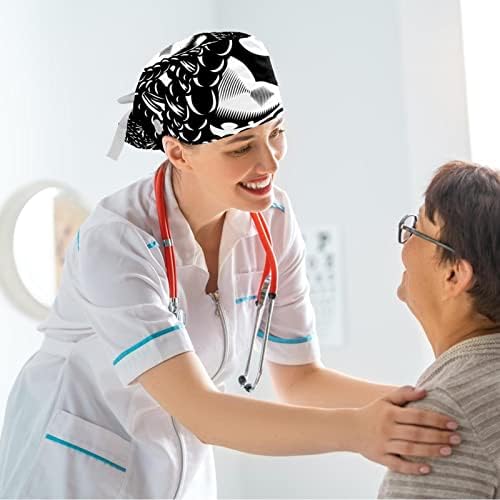 Спајдер веб -работна капа со копче и џембена лента прилагодлива унисекс вратоврска на вратоврска медицинска сестра хируршка капа