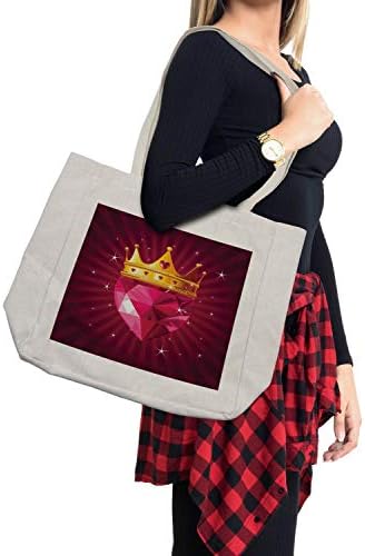 Торба за купување на дијаманти во Амбесон, Кристал Loveубов срце Дијамант, облечена во цртана цртана кралица на радијална позадина, еколошка
