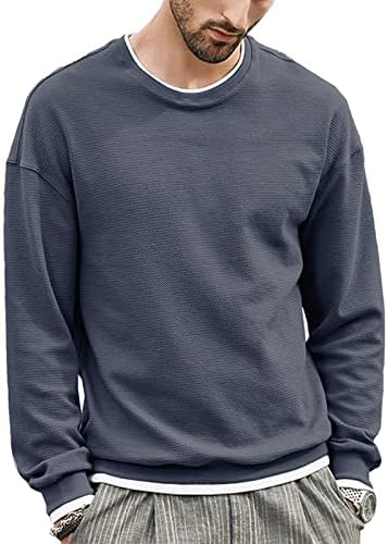 Менс пулвер џемпер со цврст моден моден моден врат со долг ракав плетени врвни џемпери за мажи