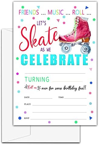 Покани за роденденски покани за ролери на Лефлон, покани за двострани картички за роденден на скејт со пликови, материјали за деца-Д59