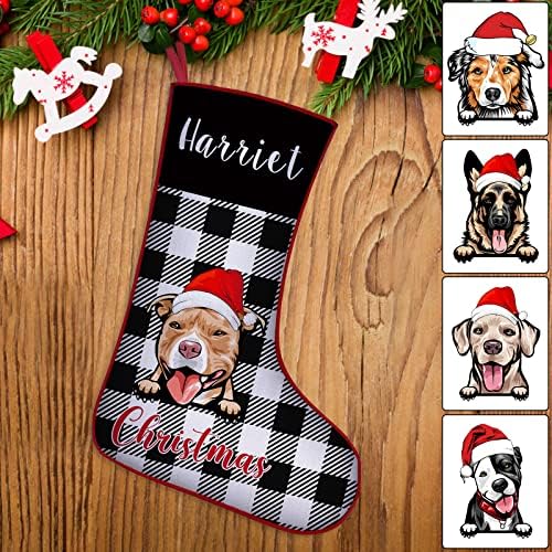 Божиќни чорапи за кучиња персонализирани со името Текст, сопствени кучиња за миленичиња Божиќни порибни декори за семејство за празници