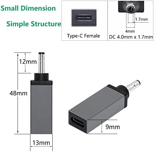 Cerrxian 100W PD USB Type C женски влез во DC 4.0mm x 1,7 mm адаптер за полнење на напојување