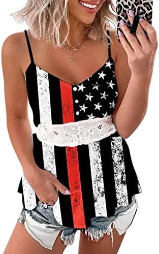 4 -ти јули Патриотски резервоар врвот за жени секси шпагети каиш ками кошули САД резервоарот американско знаме печатено маичка