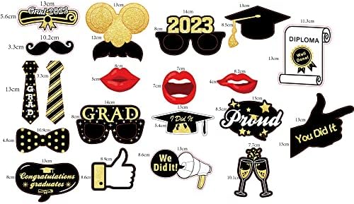 Дипломирање Фото штанд реквизити, црно злато за дипломирање, зафаќаат украси, класа од 2023 година постепено декорирање на дипломирање