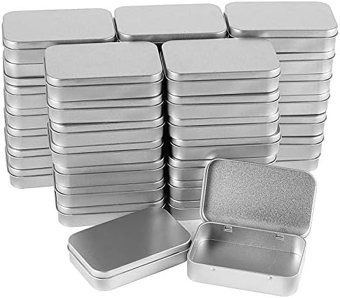 Зоенху 60 парчиња 3,7 x 2,3 x 0,8 инчи сребрени правоаголни контејнери за кутии со кутии за кутии, преносни калај за калај за складирање