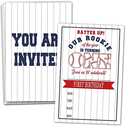 укебобо Покани за Забава за 1 Роденден Со Пликови - Прва Покана За Бејзбол За Роденден, Покани За Бејзбол Забава-30 Картички