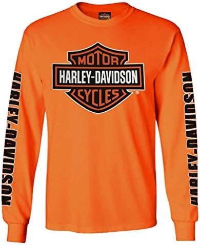 Harley-Davidson Men's Bar & Shield долга ракав екипаж-врат кошула, безбедност портокал