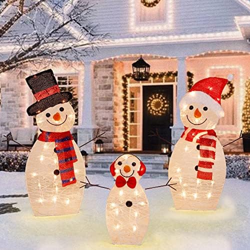 Atdawn Пред осветлувањето на семејството Снежен човек, 60 светла Божиќна склоплива снежна декорација на отворено, украси на надворешно