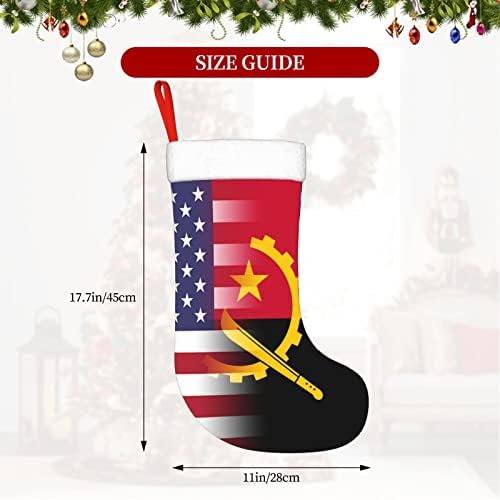 Американско знаме и Анголско знаме Божиќни чорапи, подароци за одмор на Божиќни празници за украси за семејни празници 18-инчни