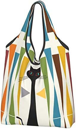 Современа мачка со модерна уметност во средниот век, печатена еко-пријателска торба за купување, вреќа за преклопување и еднократно користење