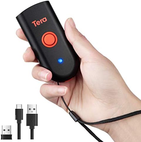 Скенер за безжичен баркод Tera, водоотпорен шок-изобилен мини џеб 2D скенер, 3-во-1 Bluetooth & USB жичен и 2.4G бар-код за читач на преносен