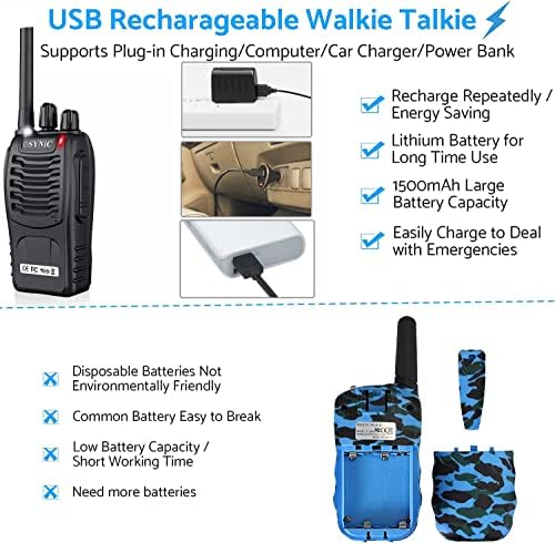 Walkie Talkies за возрасни, Esynic 2PCS Professional 2 Way Radio Walkie Talkies Преносен возрасен Води Talkies Поддршка за поддршка