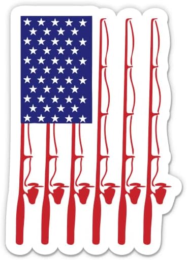 Американски налепници за знаме за риболов - 2 пакувања од 3 налепници - водоотпорен винил за автомобил, телефон, шише со вода,