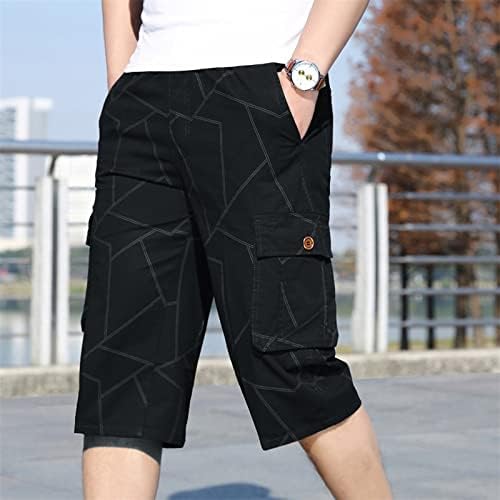 Машки шорцеви на Ymosrh летни обични фитнес боди -билдинг печатено џебни шорцеви панталони машки