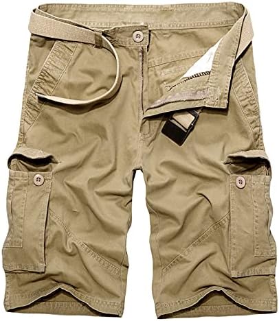 Машки шорцеви на Ymosrh летни памучни комбинезони со мулти-џеб модни панталони